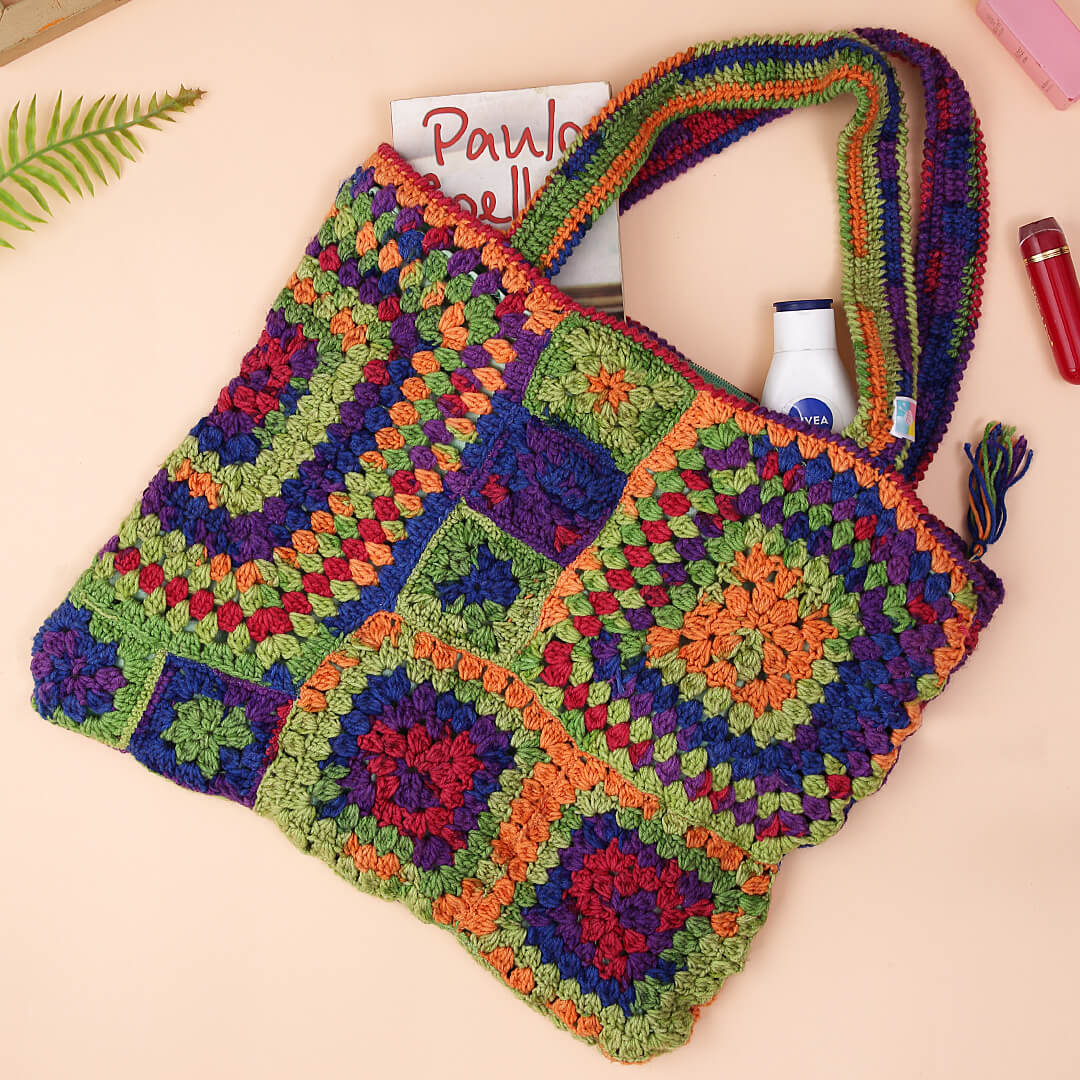 Handmade Crochet Granny Square Bag - Multi 10112