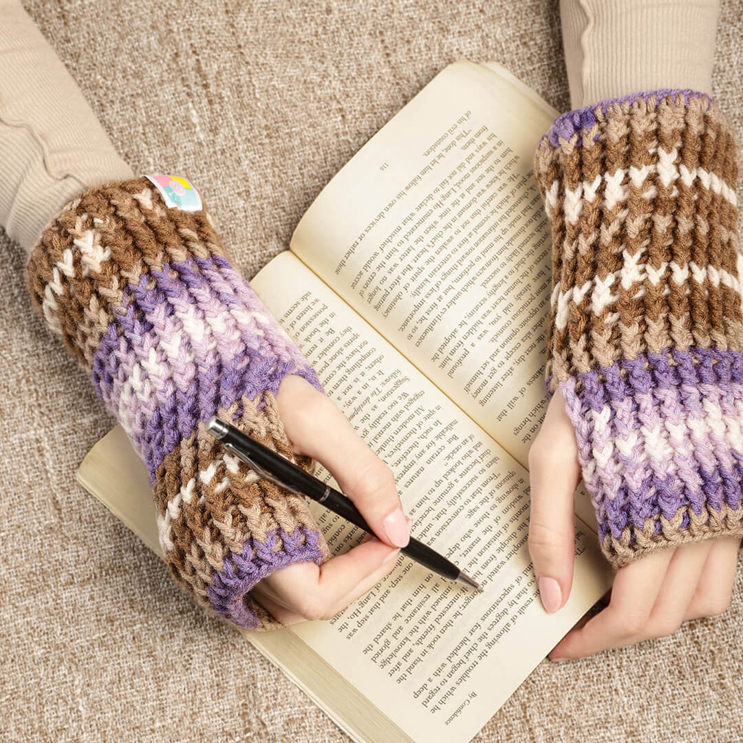 Multi Colored Fingerless Knitted Mittens - 10119
