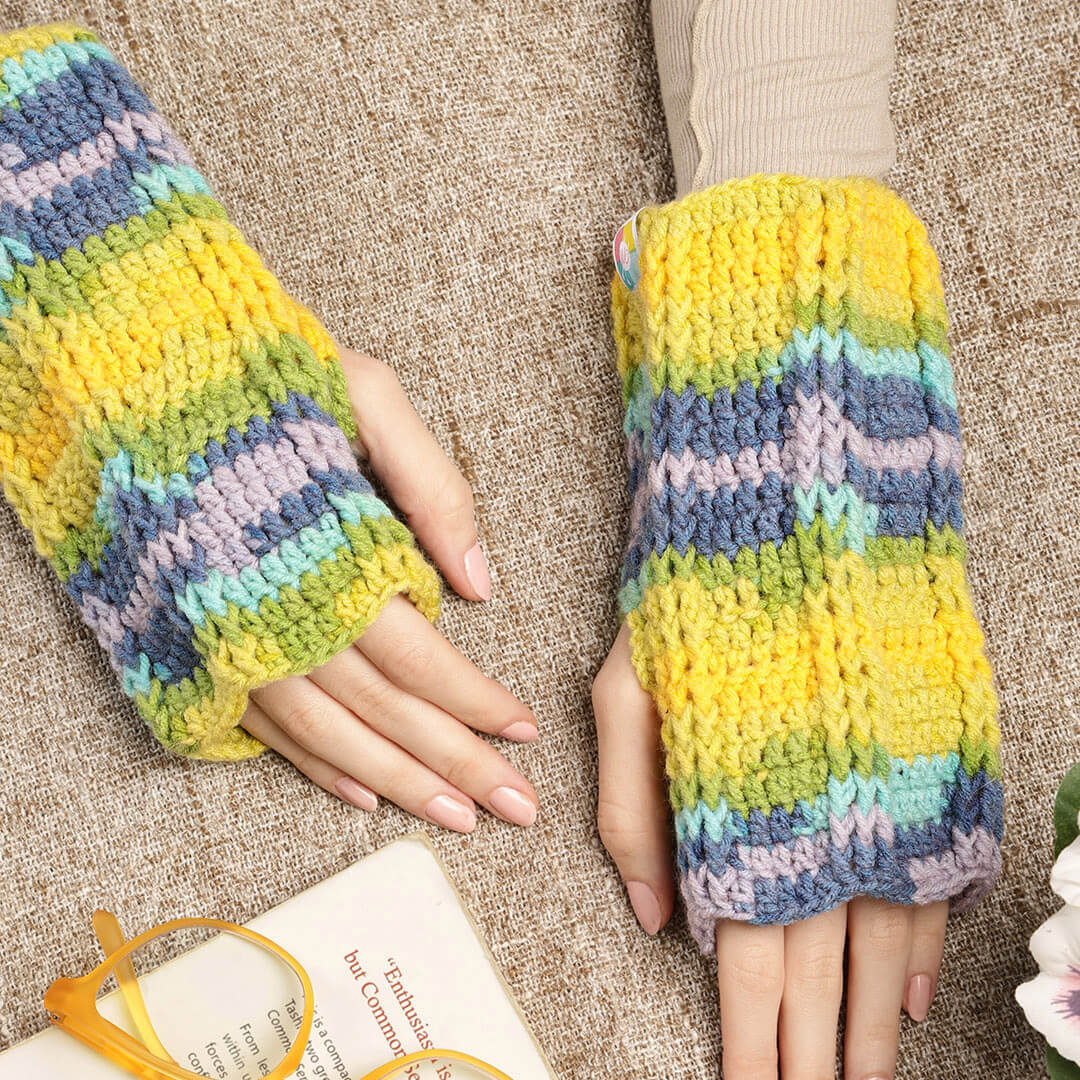 Multi Colored Fingerless Knitted Mittens - 10120