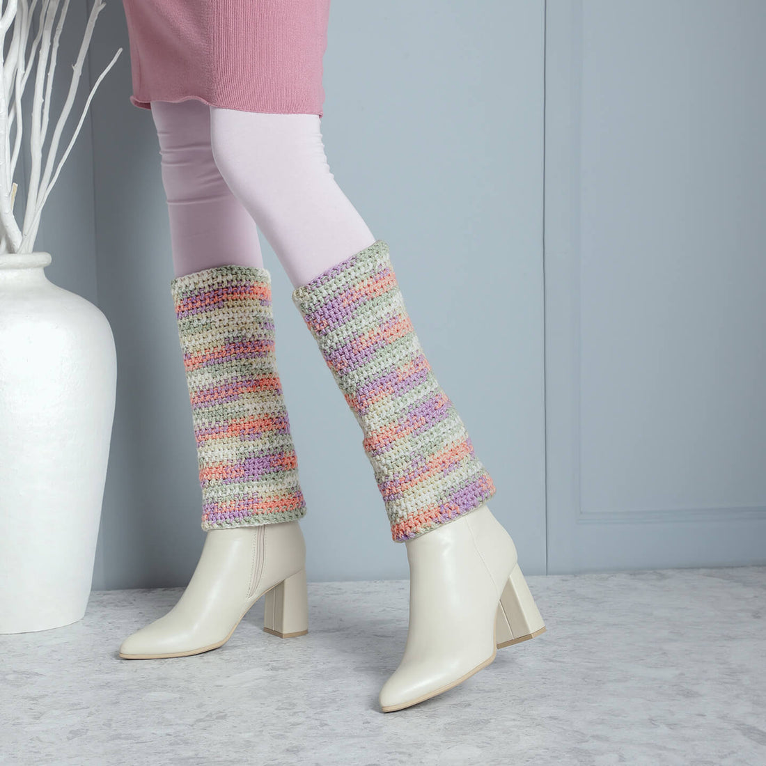 Multi Colored Crochet Leg Warmers  - 10125