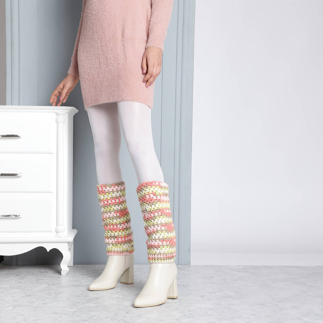Multi Colored Crochet Leg Warmers  - 10126
