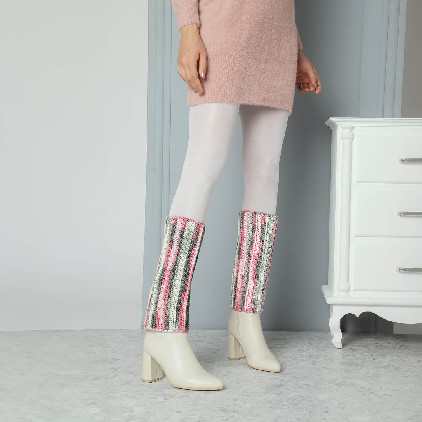 Multi Colored Crochet Leg Warmers  - 10128