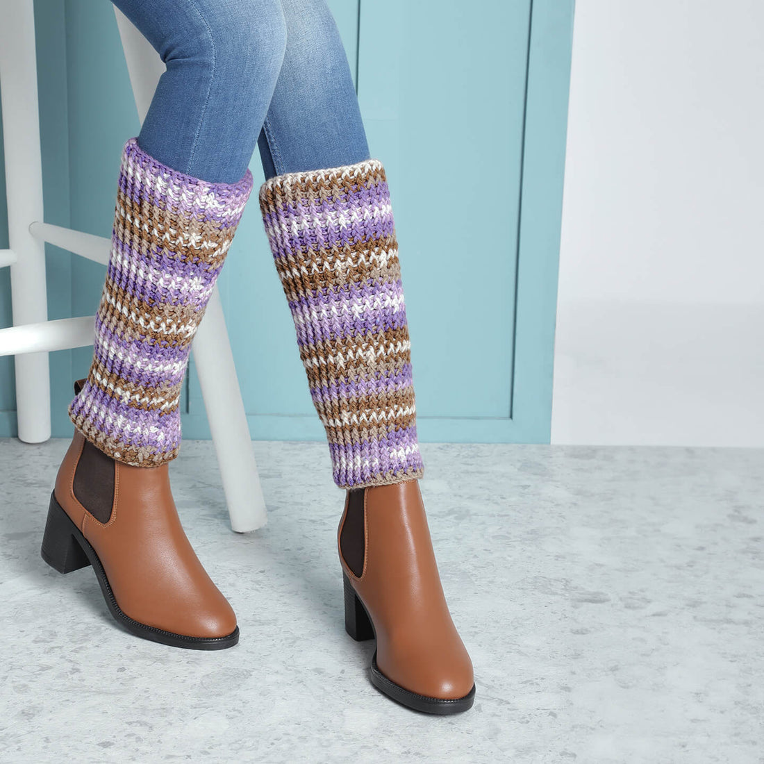 Multi Colored Crochet Leg Warmers  - 10129