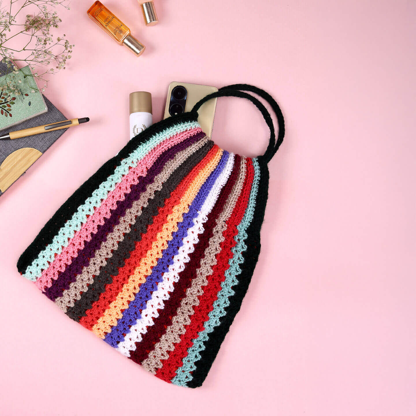 Handmade striped Handbag - Multi - 10163