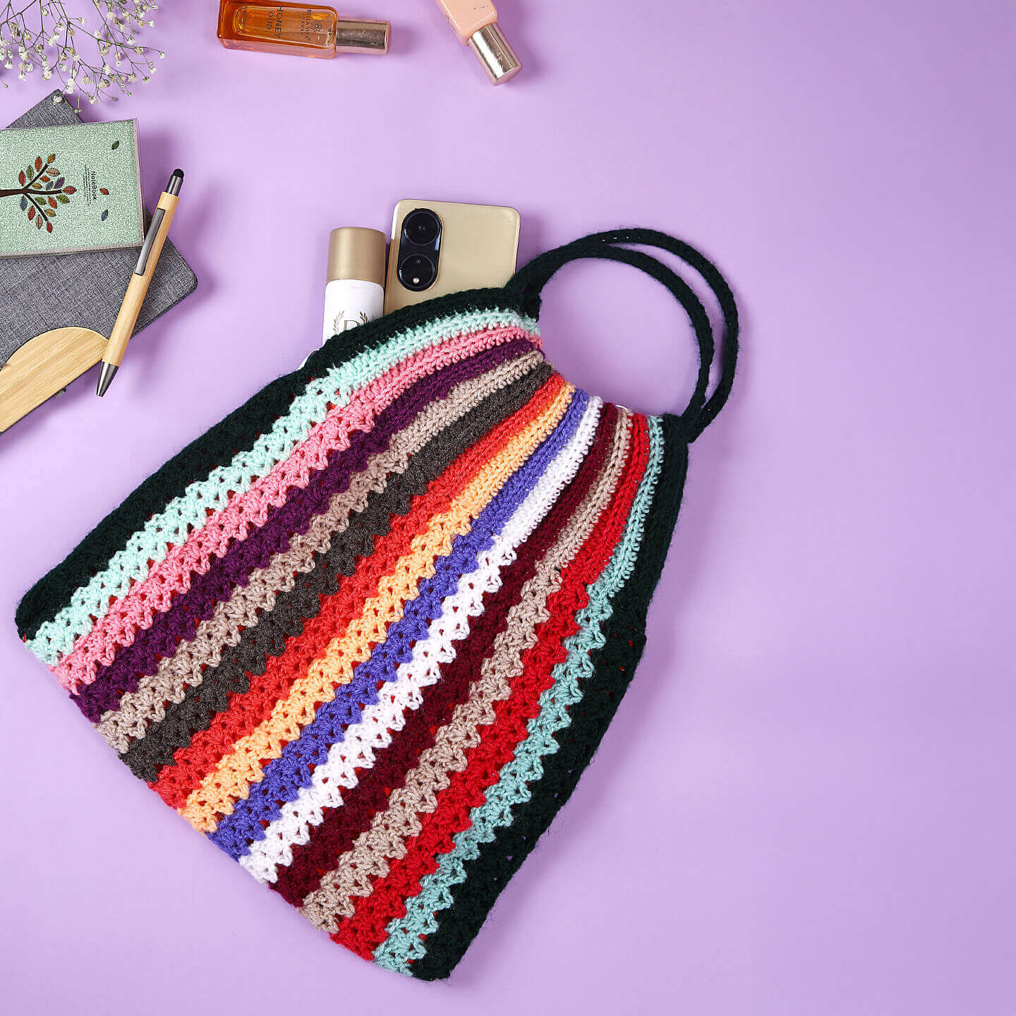 Handmade striped Handbag - Multi - 10163