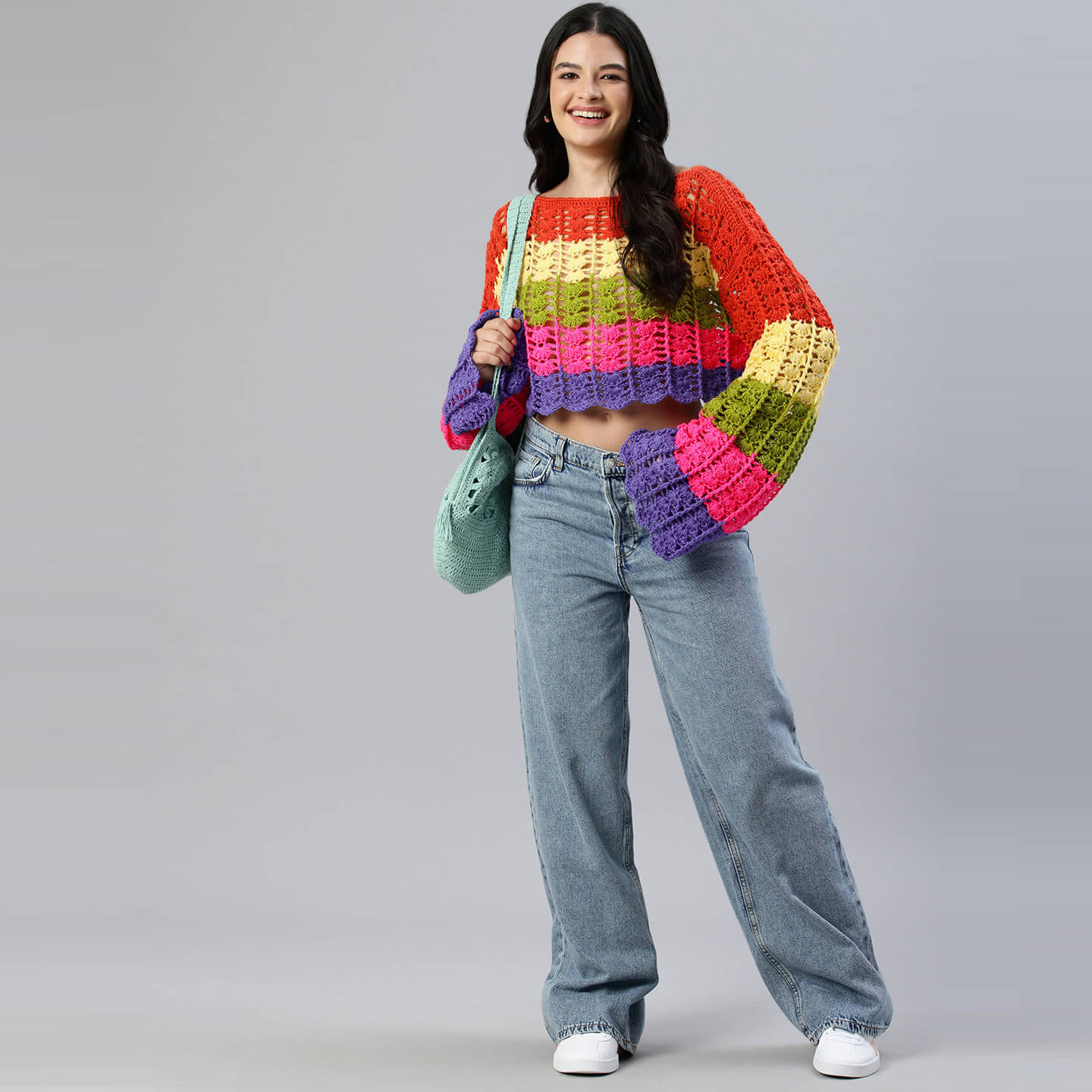 Trendy Neon Short Woolen Top - Multi - 10169