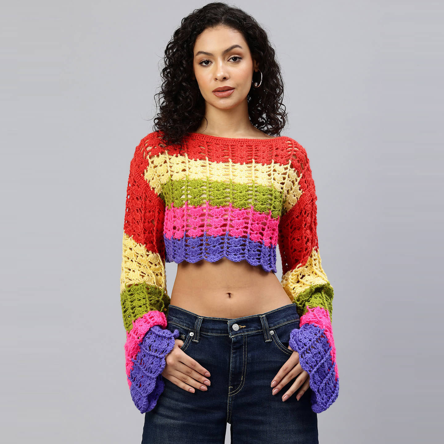 Trendy Neon Short Woolen Top - Multi - 10169