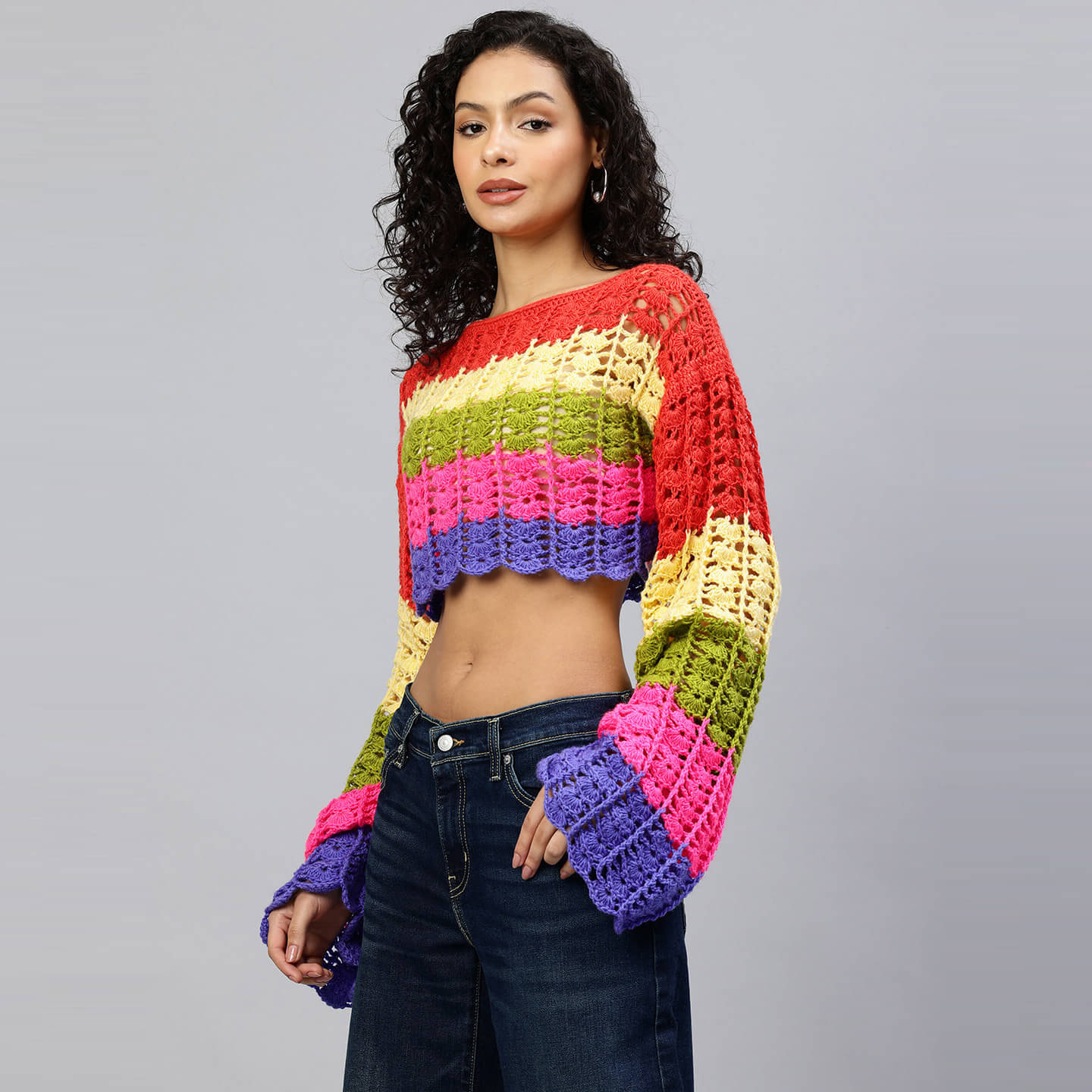 Trendy Neon Short Woolen Top - Multi - 10169