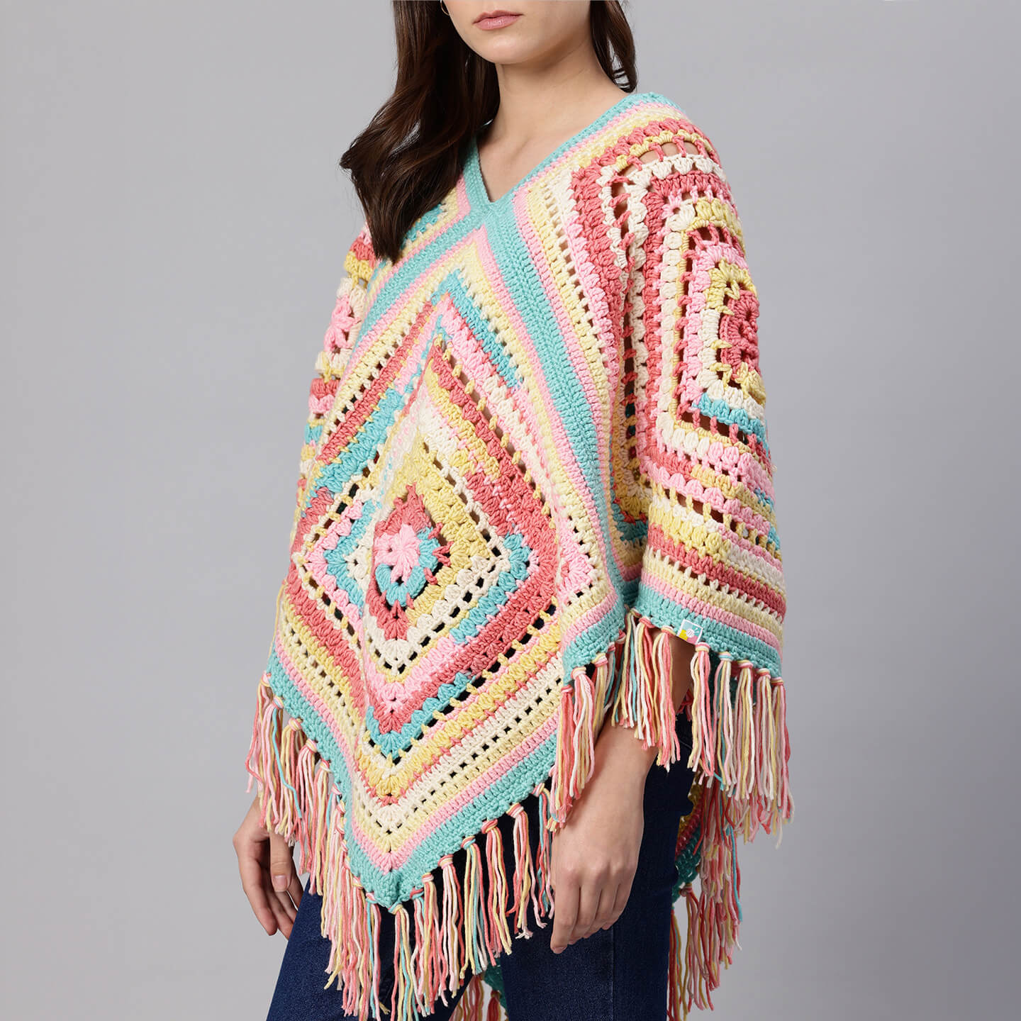 Poncho with Tassels - Multi-color - 10171