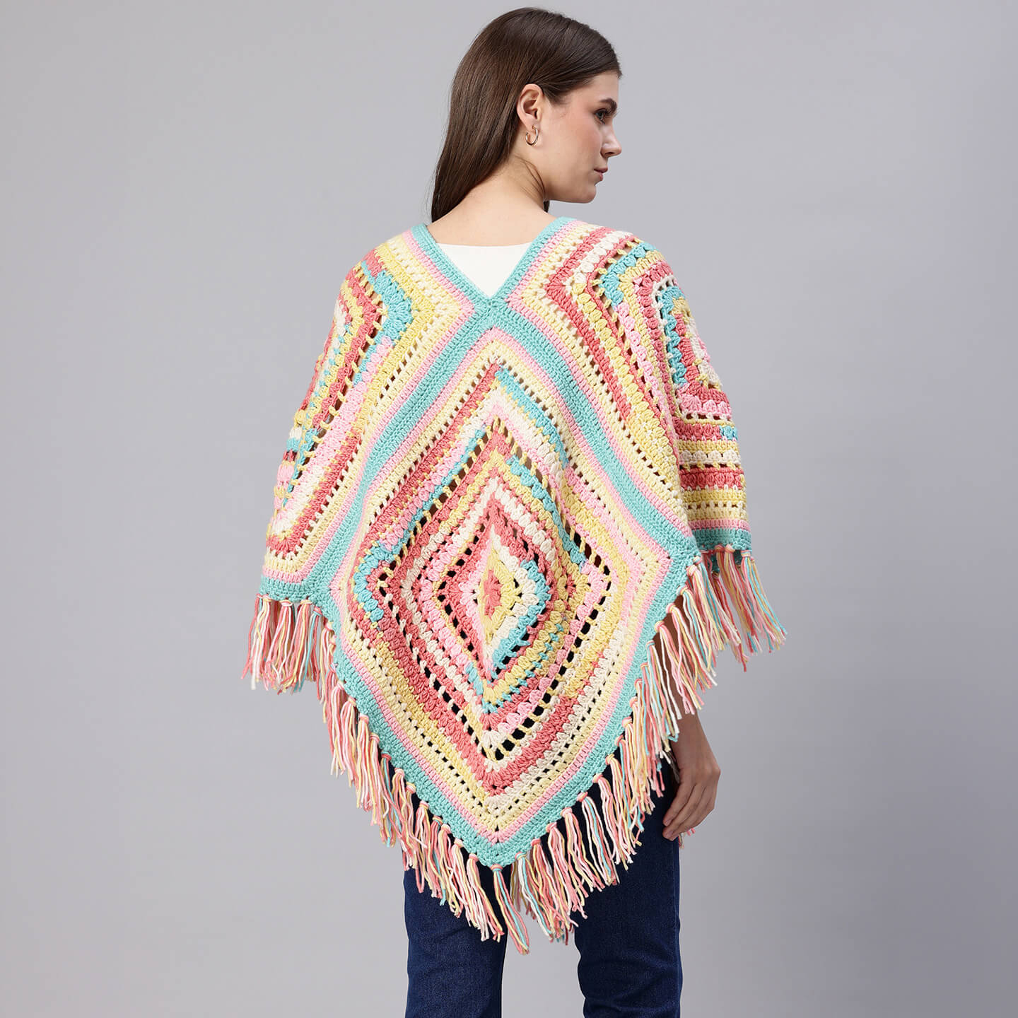 Poncho with Tassels - Multi-color - 10171