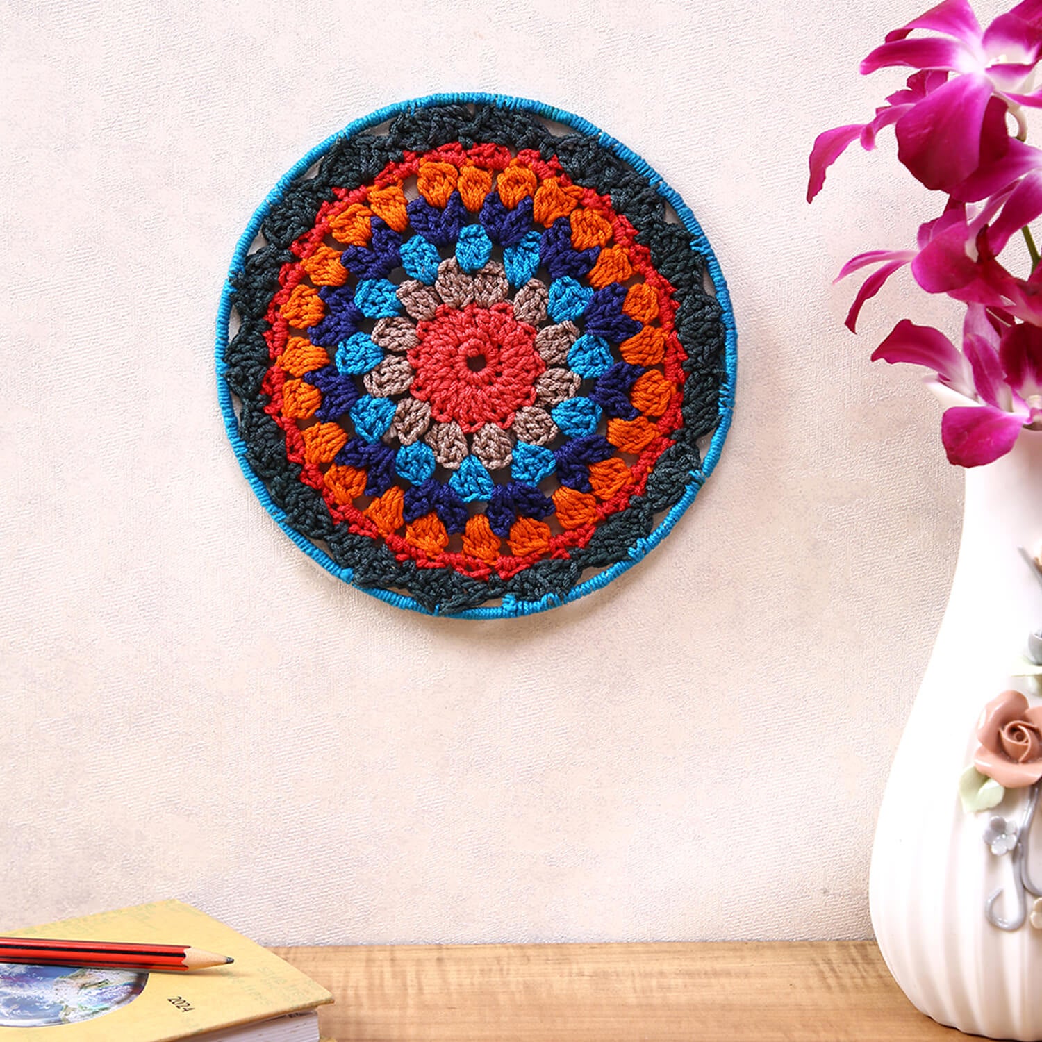 Crochet Mandala Wall Art - Boho Decor - 20 cm - Multi Color