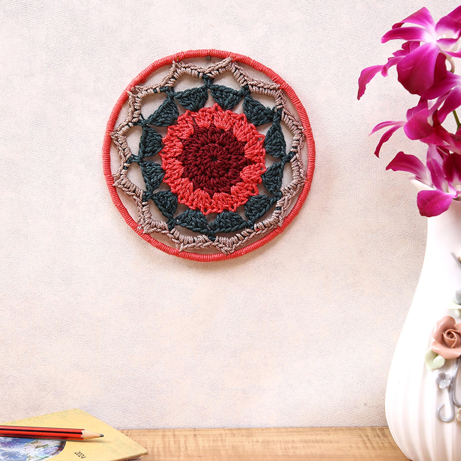 Crochet Mandala Wall Art - Boho Decor - 20 cm - Multi Color