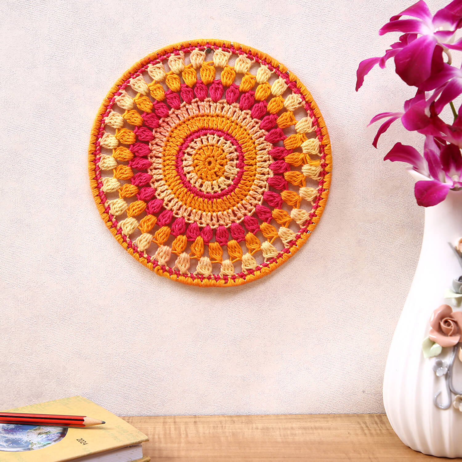 Crochet Mandala Wall Art - Boho Decor - 20 cm - Multi Color