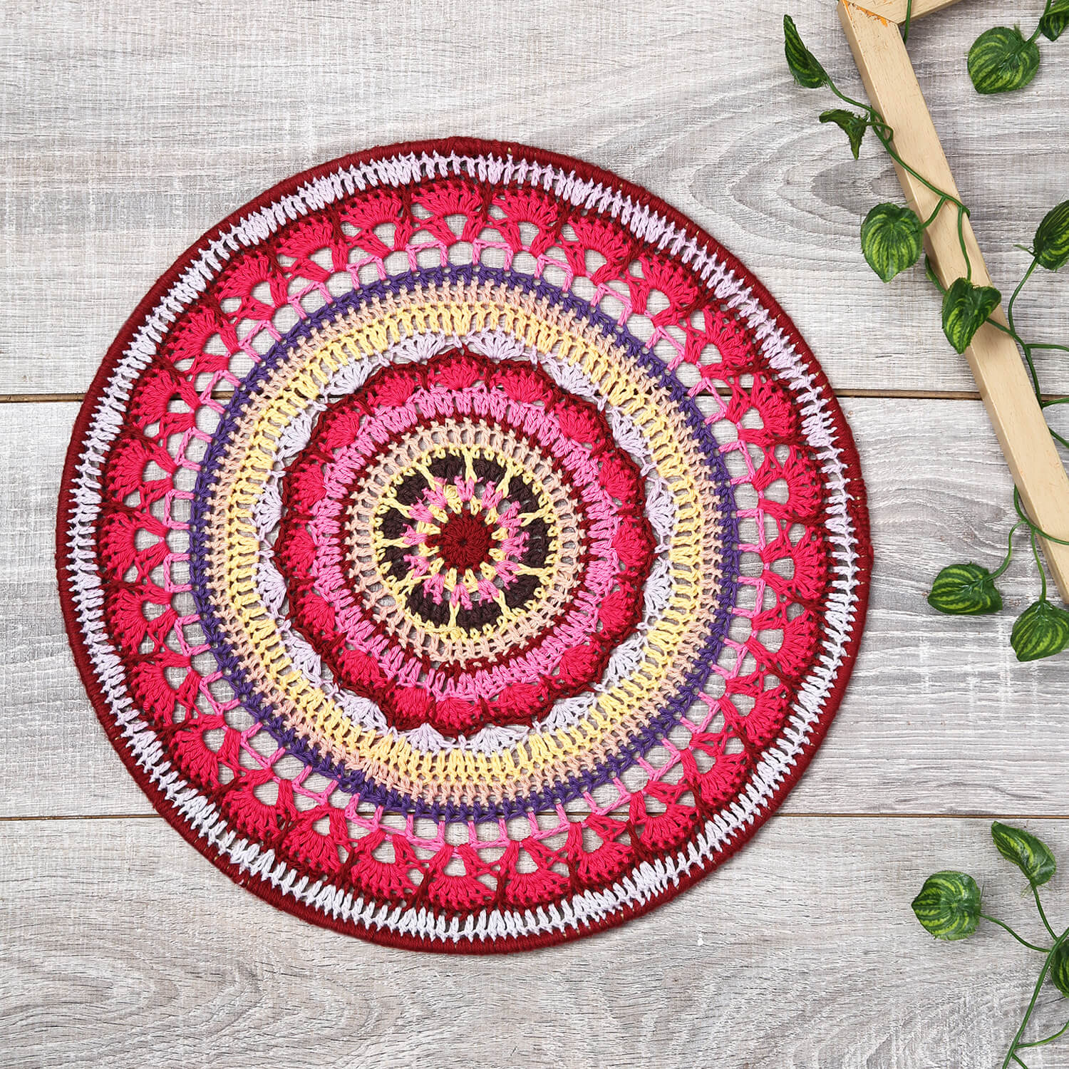 Crochet Mandala Wall Art - Boho Decor - 35 cm - Multi Color