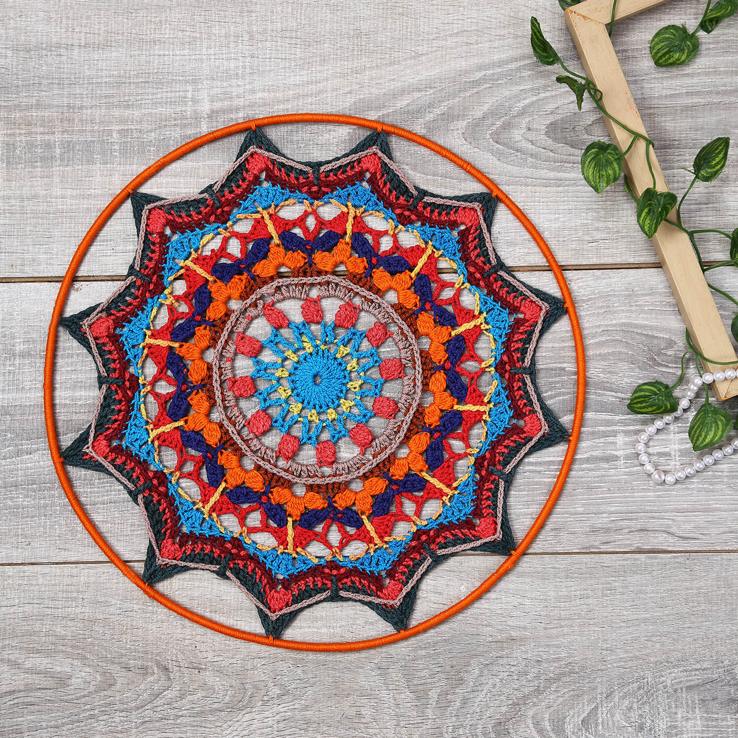 Crochet Mandala Wall Art - Boho Decor - 35 cm - Multi Color
