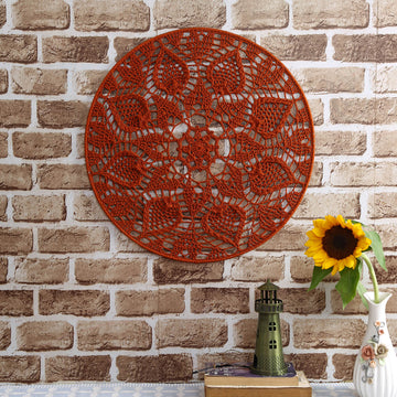 Crochet Mandala Wall Art - Boho Decor - 45 cm - Brown