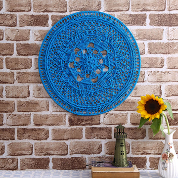 Crochet Mandala Wall Art - Boho Decor - 45 cm - Blue