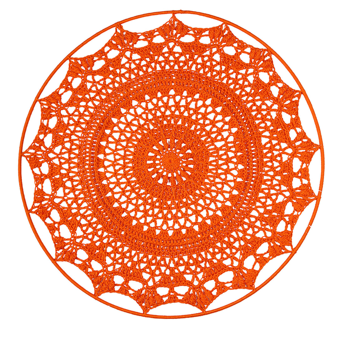 Crochet Mandala Wall Art - Boho Decor - 45 cm - Orange