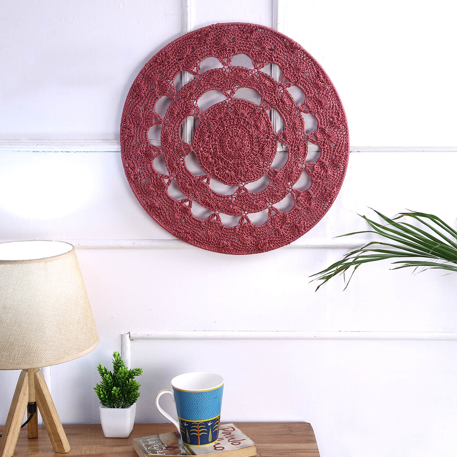 Crochet Mandala Wall Art - Boho Decor - 35 cm - Mauve