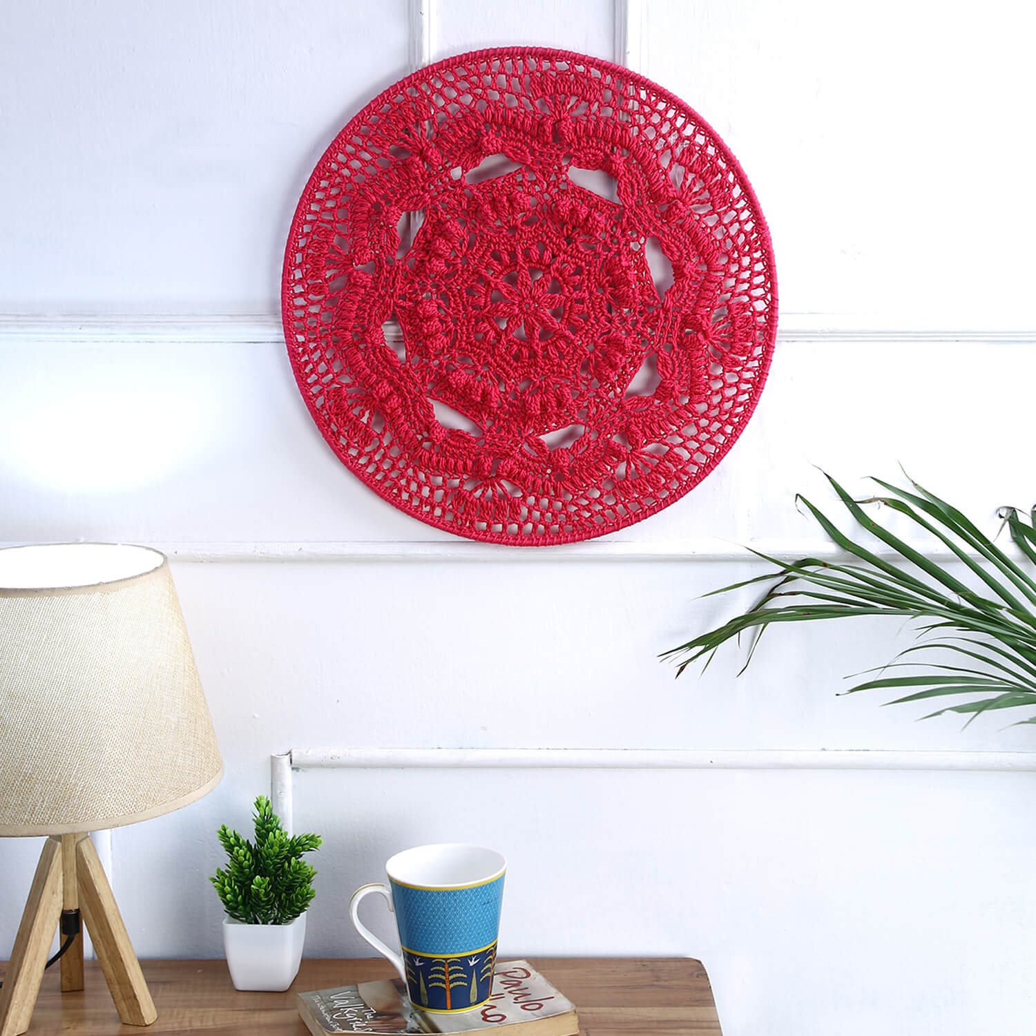 Crochet Mandala Wall Art - Boho Decor - 35 cm - Pink