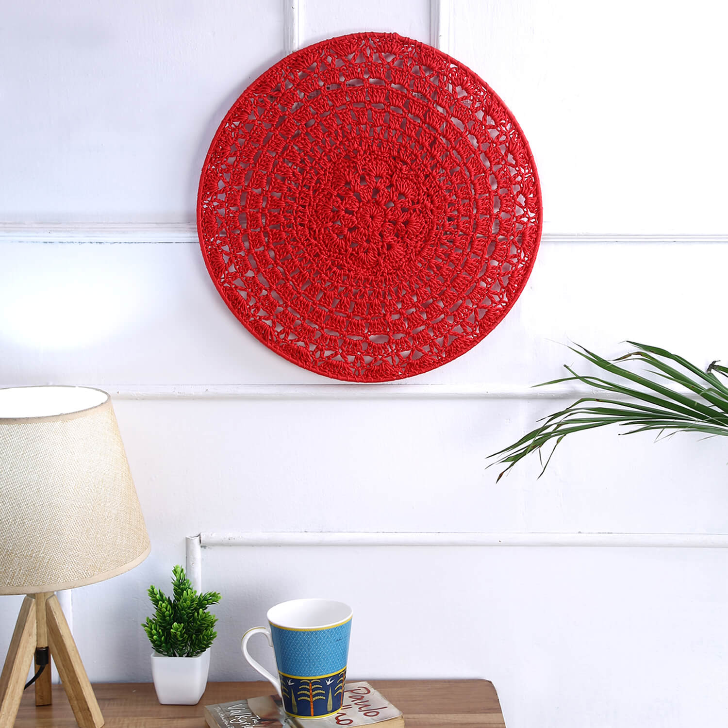 Crochet Mandala Wall Art - Boho Decor - 35 cm - Red