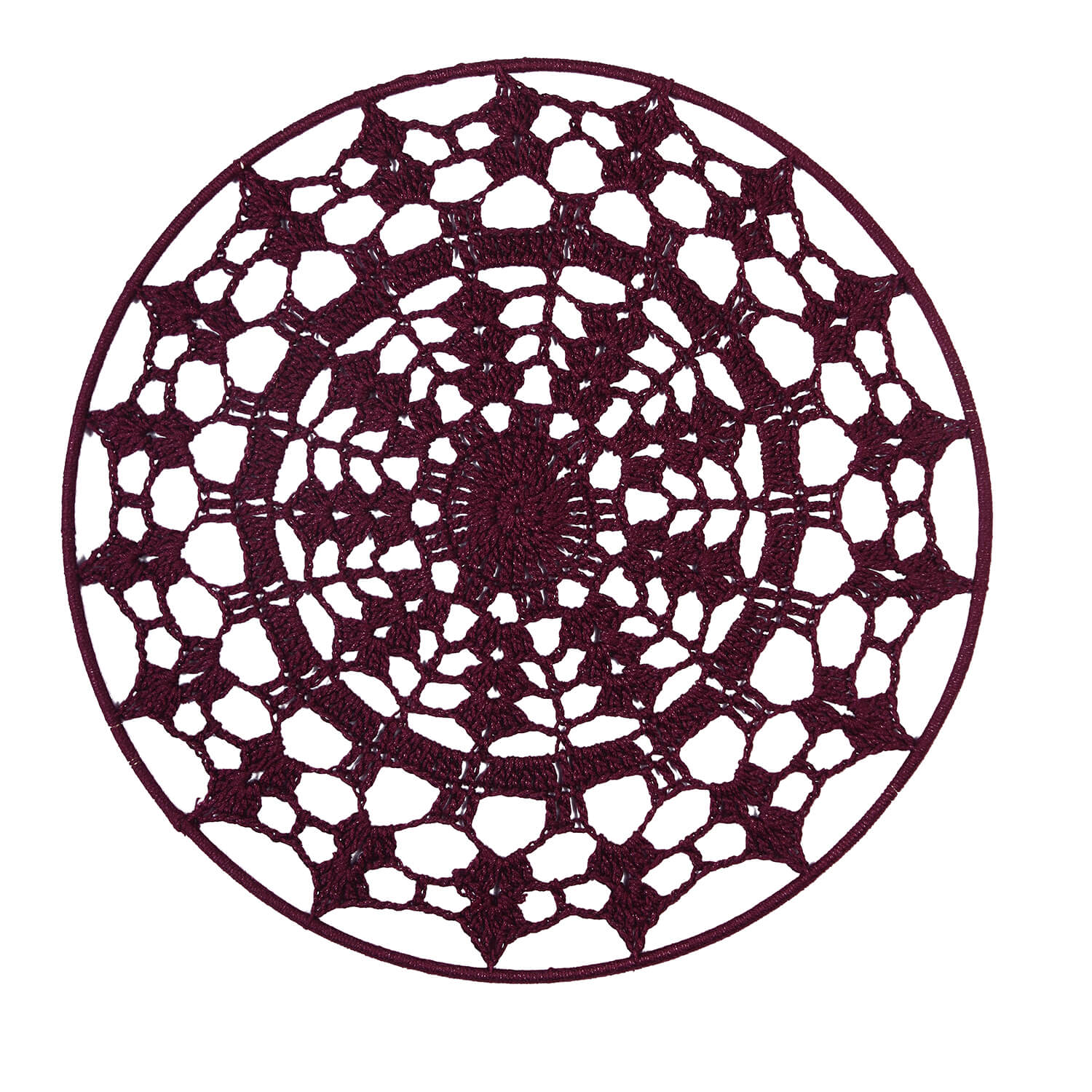 Crochet Mandala Wall Art - Boho Decor - 35 cm - Wine