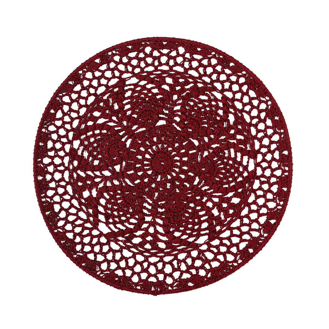 Crochet Mandala Wall Art - Boho Decor - 35 cm - Maroon