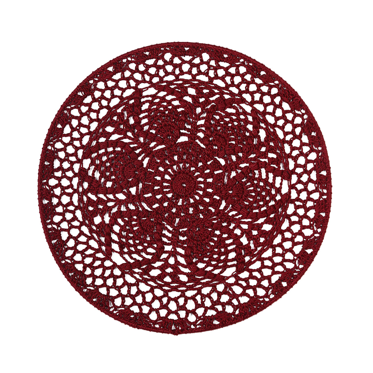 Crochet Mandala Wall Art - Boho Decor - 35 cm - Maroon