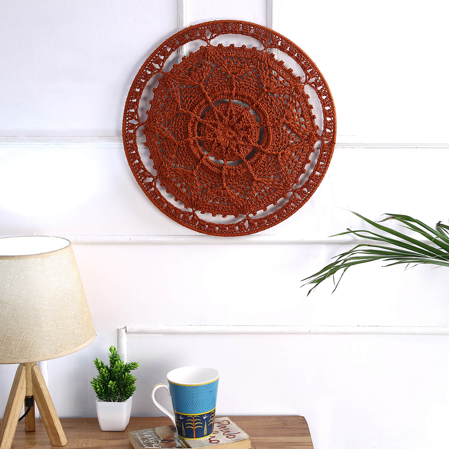 Crochet Mandala Wall Art - Boho Decor - 35 cm - Brown