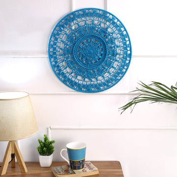 Crochet Mandala Wall Art - Boho Decor - 35 cm - Blue