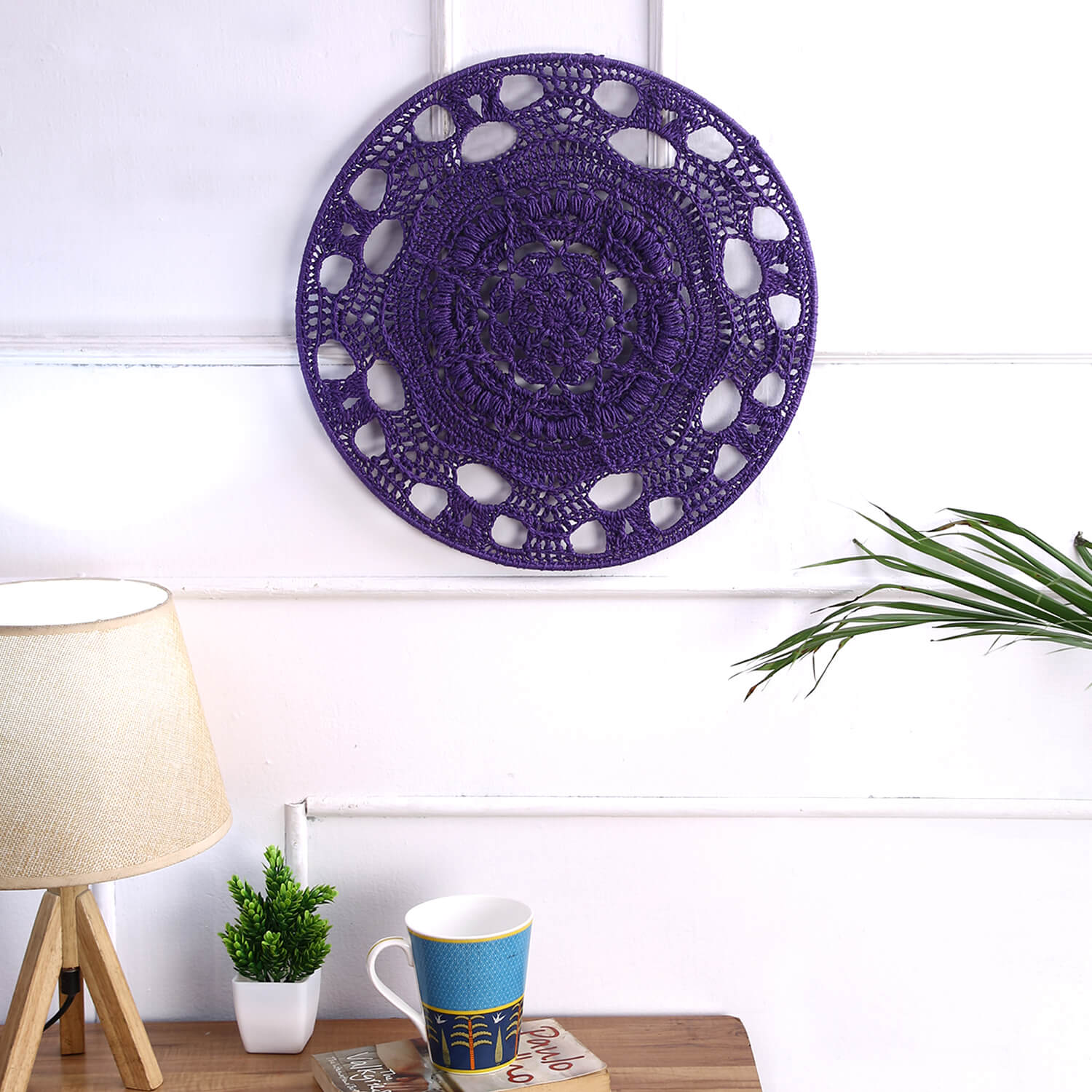 Crochet Mandala Wall Art - Boho Decor - 35 cm - Purple