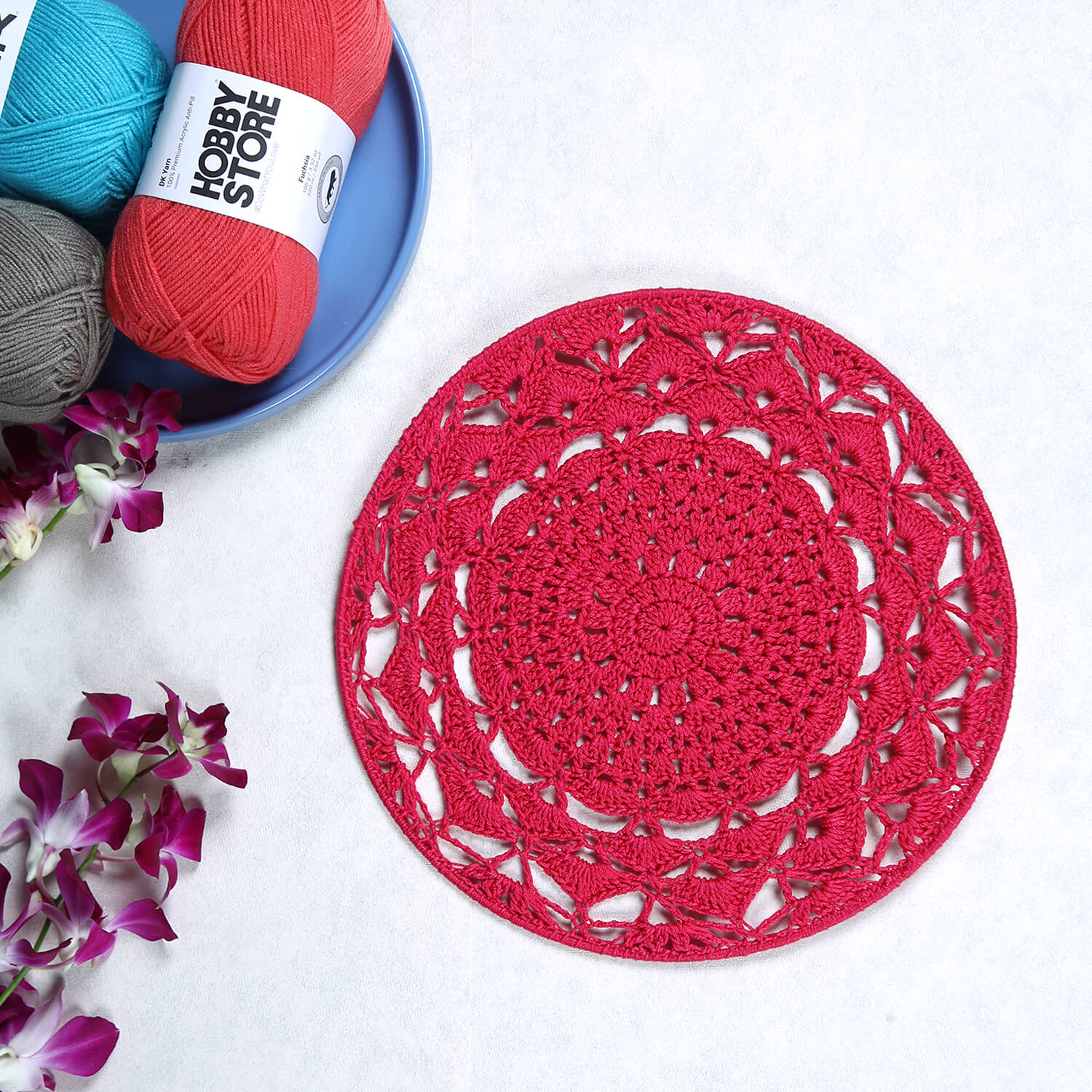 Crochet Mandala Wall Art - Boho Decor - 30 cm - Pink