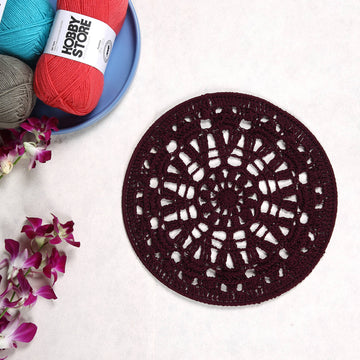 Crochet Mandala Wall Art - Boho Decor - 30 cm - Wine