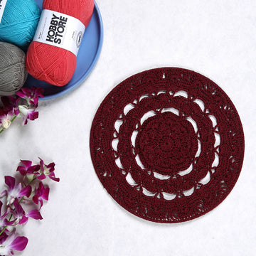 Crochet Mandala Wall Art - Boho Decor - 30 cm - Maroon