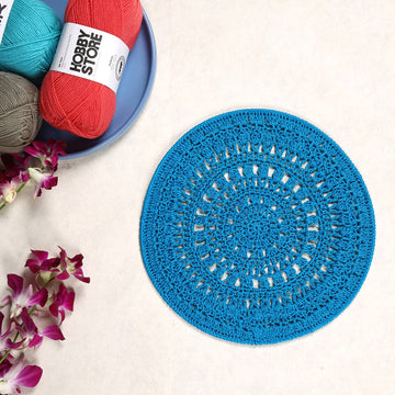 Crochet Mandala Wall Art - Boho Decor - 30 cm - Blue