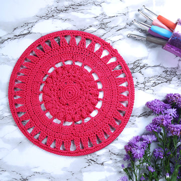 Crochet Mandala Wall Art - Boho Decor - 25 cm - Pink