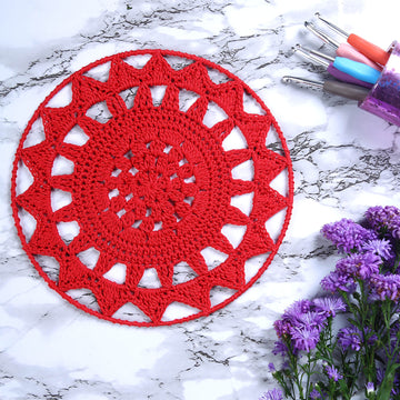 Crochet Mandala Wall Art - Boho Decor - 25 cm - Red