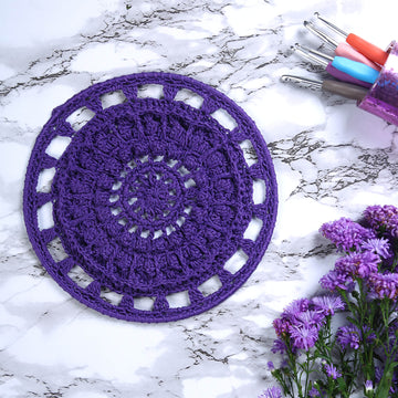 Crochet Mandala Wall Art - Boho Decor - 25 cm - Purple