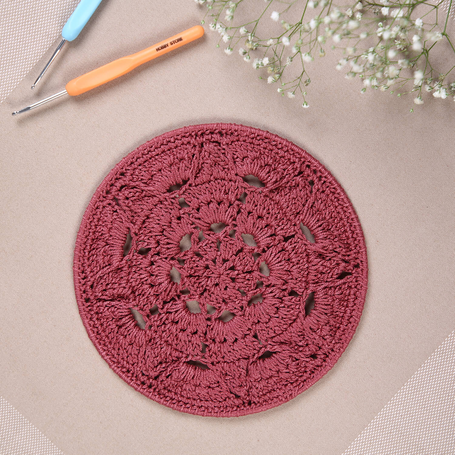 Crochet Mandala Wall Art - Boho Decor - 20 cm - Mauve