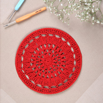 Crochet Mandala Wall Art - Boho Decor - 20 cm - Red