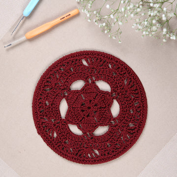 Crochet Mandala Wall Art - Boho Decor - 20 cm - Maroon