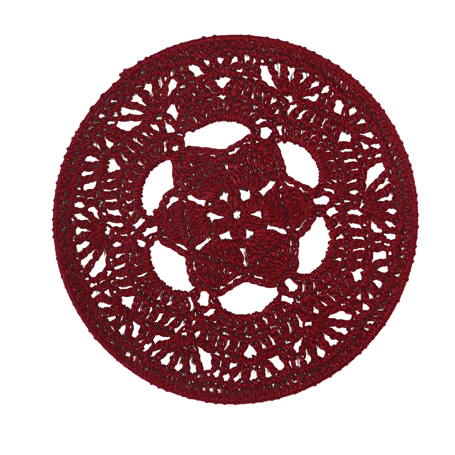 Crochet Mandala Wall Art - Boho Decor - 20 cm - Maroon