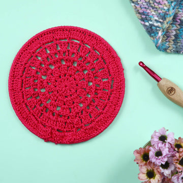 Crochet Mandala Wall Art - Boho Decor - 15 cm - Pink