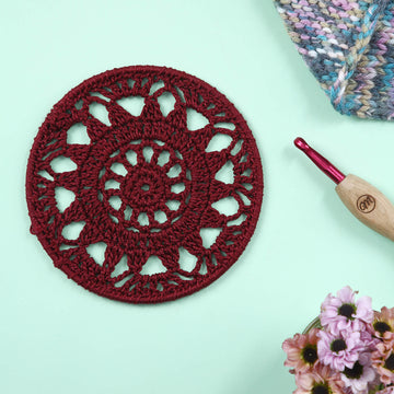 Crochet Mandala Wall Art - Boho Decor - 15 cm - Maroon