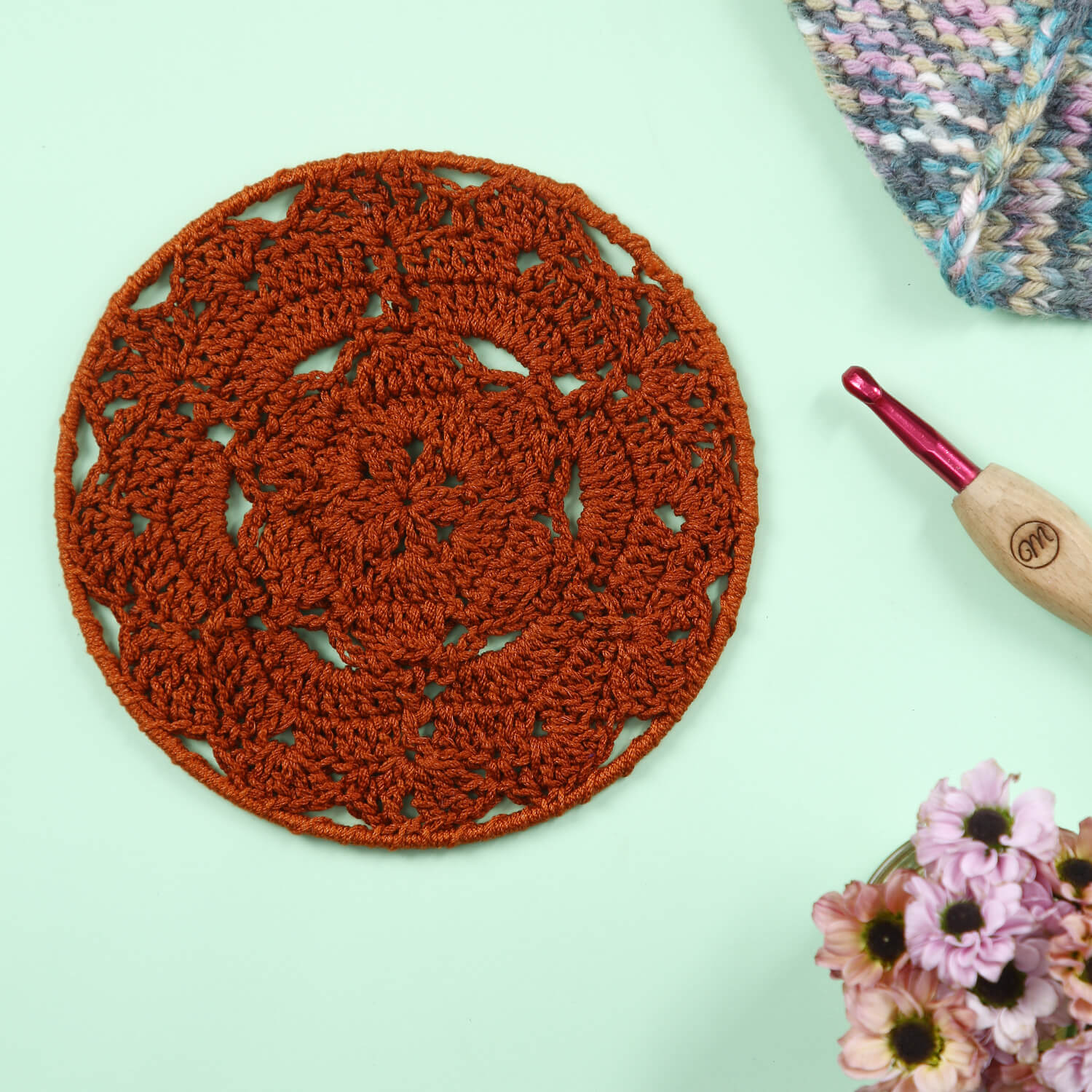 Crochet Mandala Wall Art - Boho Decor - 15 cm - Brown