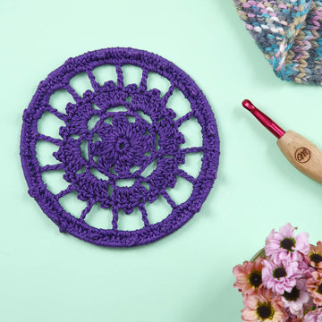 Crochet Mandala Wall Art - Boho Decor - 15 cm - Purple