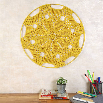 Crochet Mandala Wall Art - Boho Decor - 45 cm - Yellow