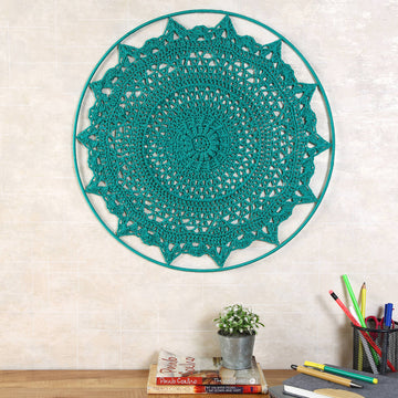 Crochet Mandala Wall Art - Boho Decor - 45 cm - Green