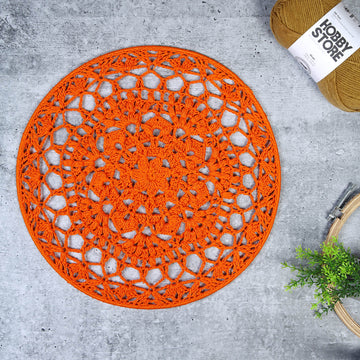 Crochet Mandala Wall Art - Boho Decor - 35 cm - Orange