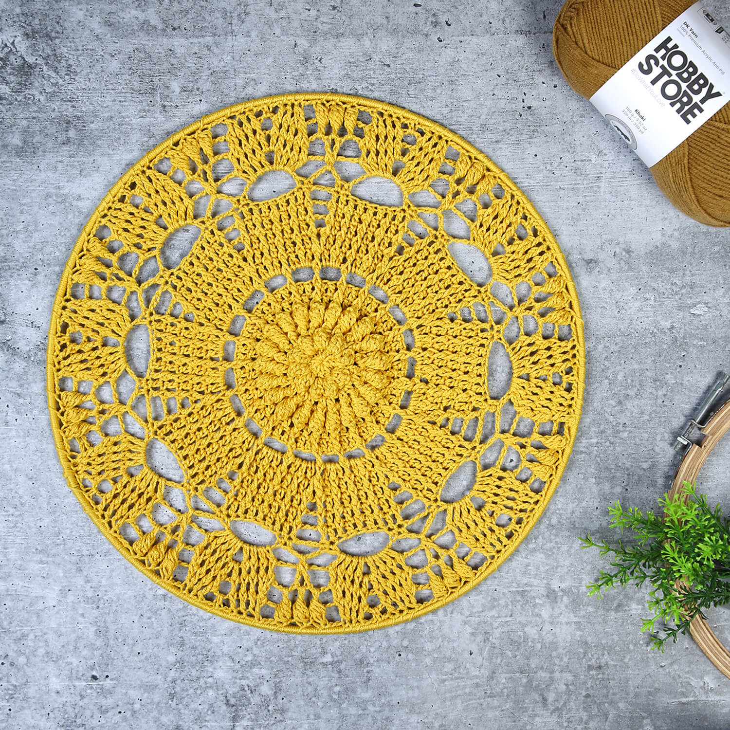 Crochet Mandala Wall Art - Boho Decor - 35 cm - Yellow